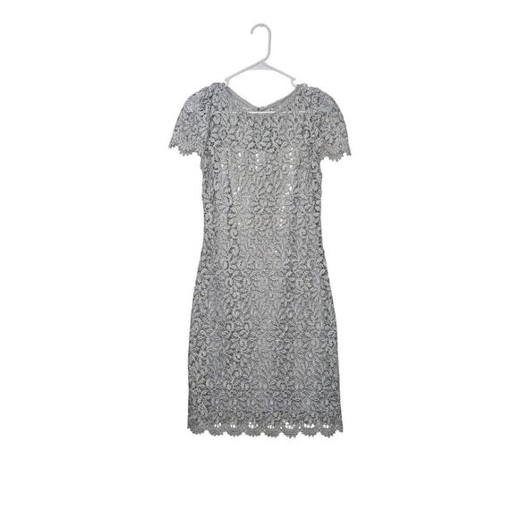 Betsy & Adam Dresses & Skirts - NWT Betsy & Adam Cocktail Dress Womens Sz 4 Small Gray Lace Silver Back Keyhole